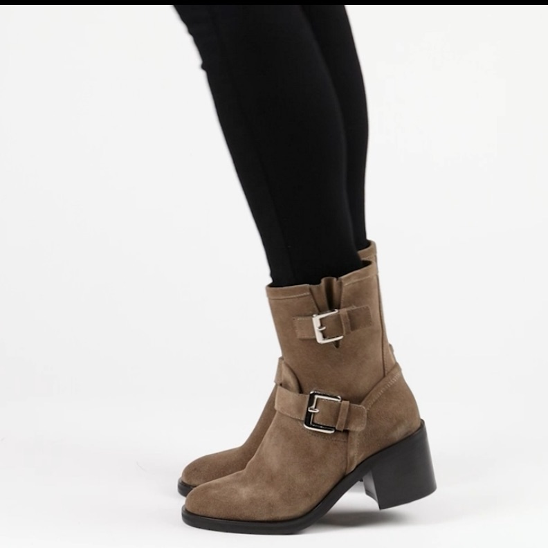Billina Aquatalia Double-Buckle Ankle Boot, Light Taupe Size 8